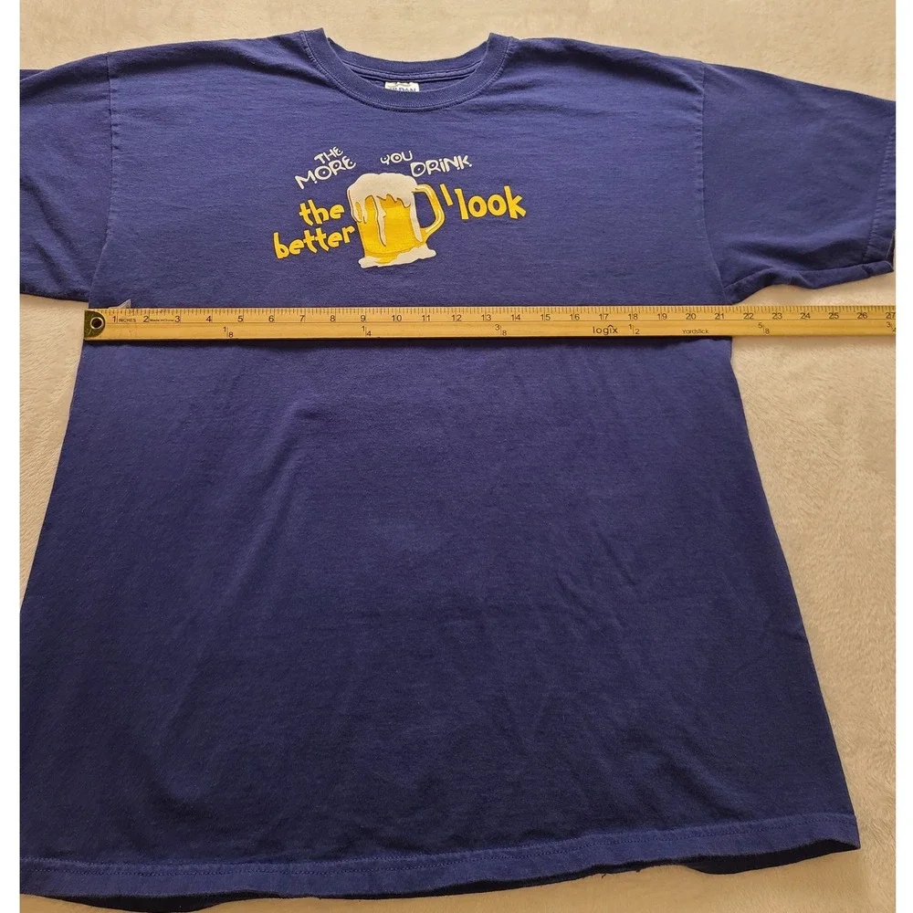 Gildan Ultra Cotton Men's‎ XL Blue Graphic T-Shirt The More You Drink Beer Humor